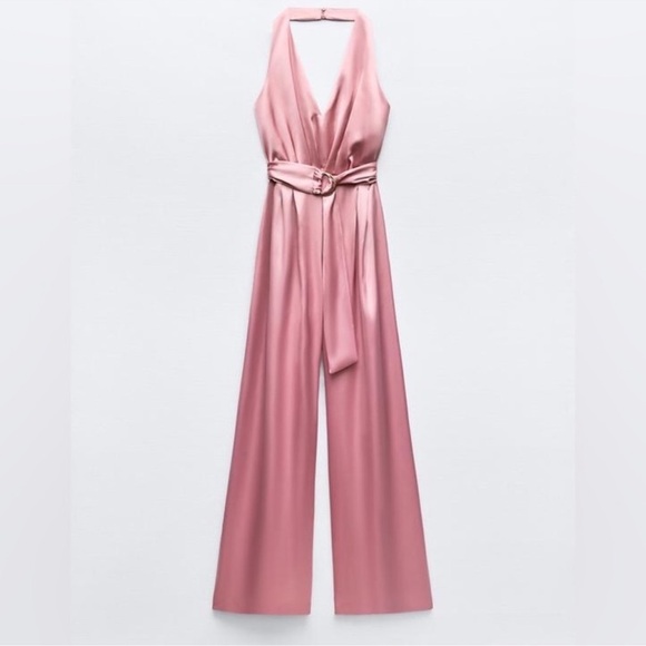 ZARA SATIN EFFECT JUMPSUIT WITH BELT - Picture 13 of 16